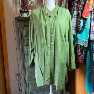 Citron green silk long blouse 2X